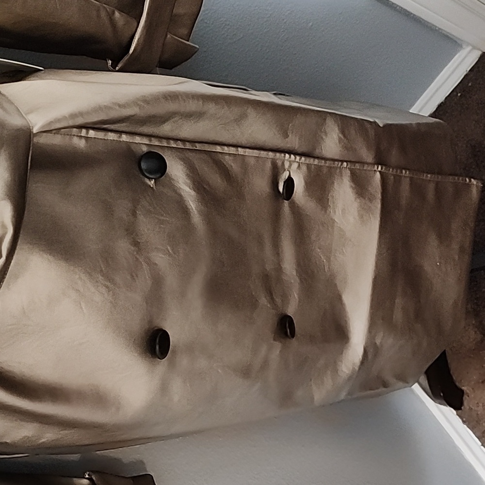 NWT PEACH GOLD PEWTER FAUX LEATHER DOUBLE-BREASTED JACKET - Picture 4 of 6